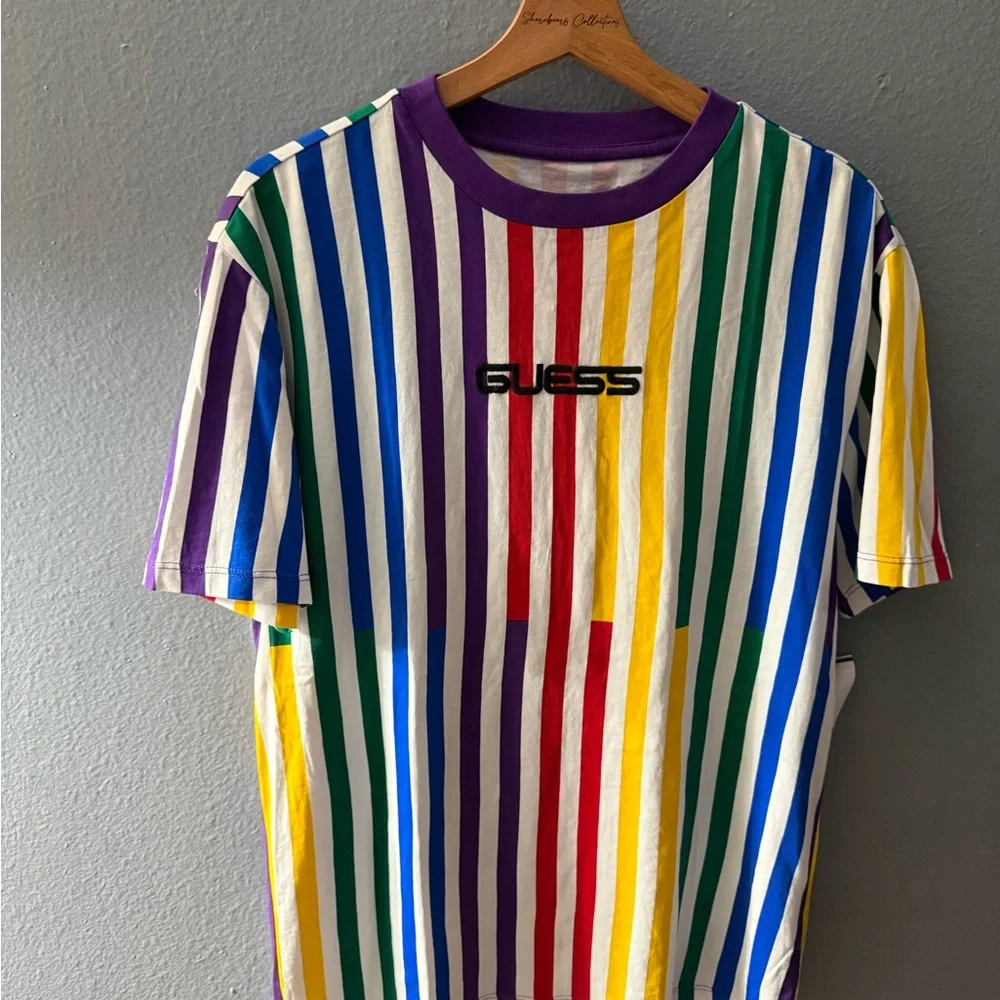 GUESS Multicolor Vertical Stripe Short Sleeve Tee - Picture 2 of 4